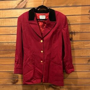 Vintage Liz Claiborne Red Wool Jacket with Black Velvet Collar Sz 14